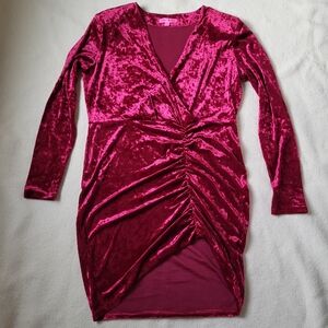 Betsey Johnson Red Velvet Mini Dress Women's Size XL Long-sleeved Stretch